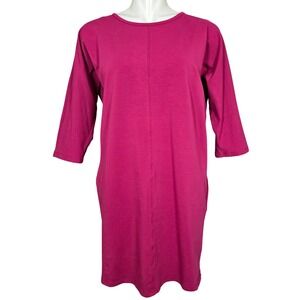 Gilmour Women's Magenta Bamboo Cotton Stretch 3/4 Sleeve Tunic Dress Pockets M